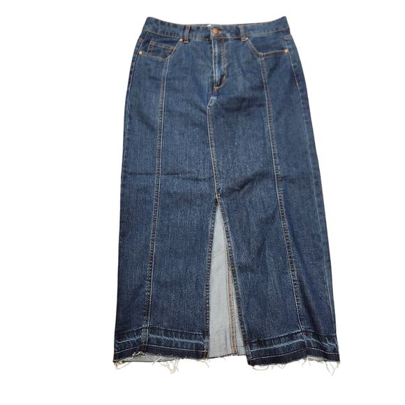 NWT Rachel Zoe Repreve Women Hi-Rise Stretch Slit Maxi Denim Skirt Size 6 Blue - Picture 1 of 4